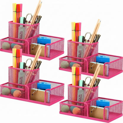 Ferraycle 4 Pcs Mesh Desk Organizer 3 Compartments Mesh Metal Pen Holder