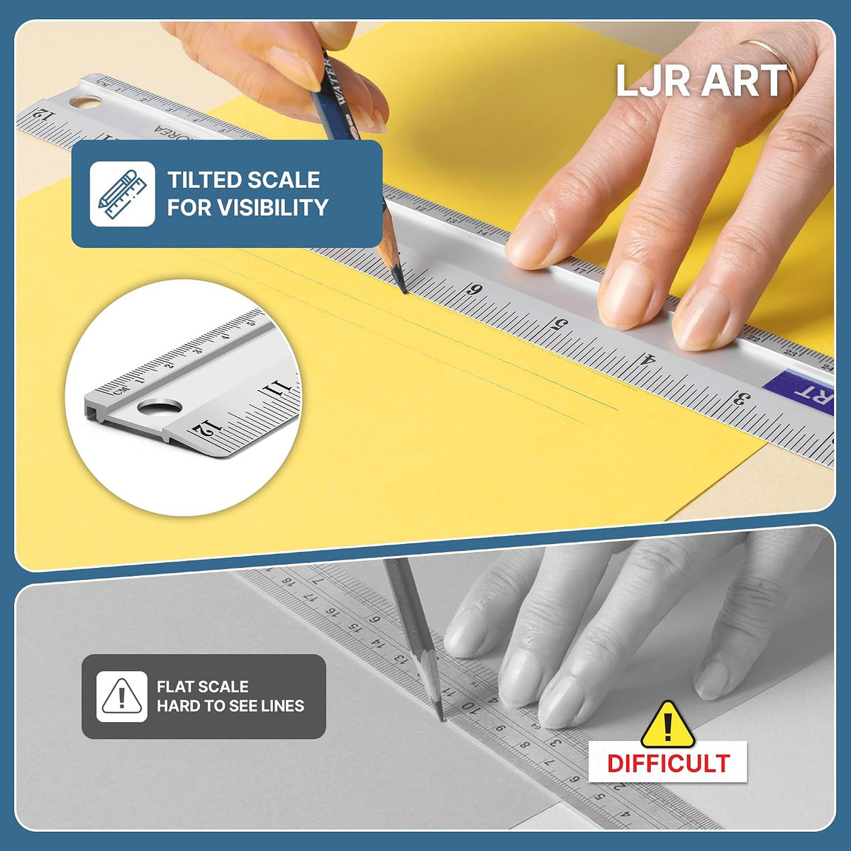 12 Inch Aluminum Cutting Ruler, Dual Scale Inch/Metric Measuring Tool with Precision Markings, Lightweight Straight Edge for Architects, Students, Engineers, and Designers