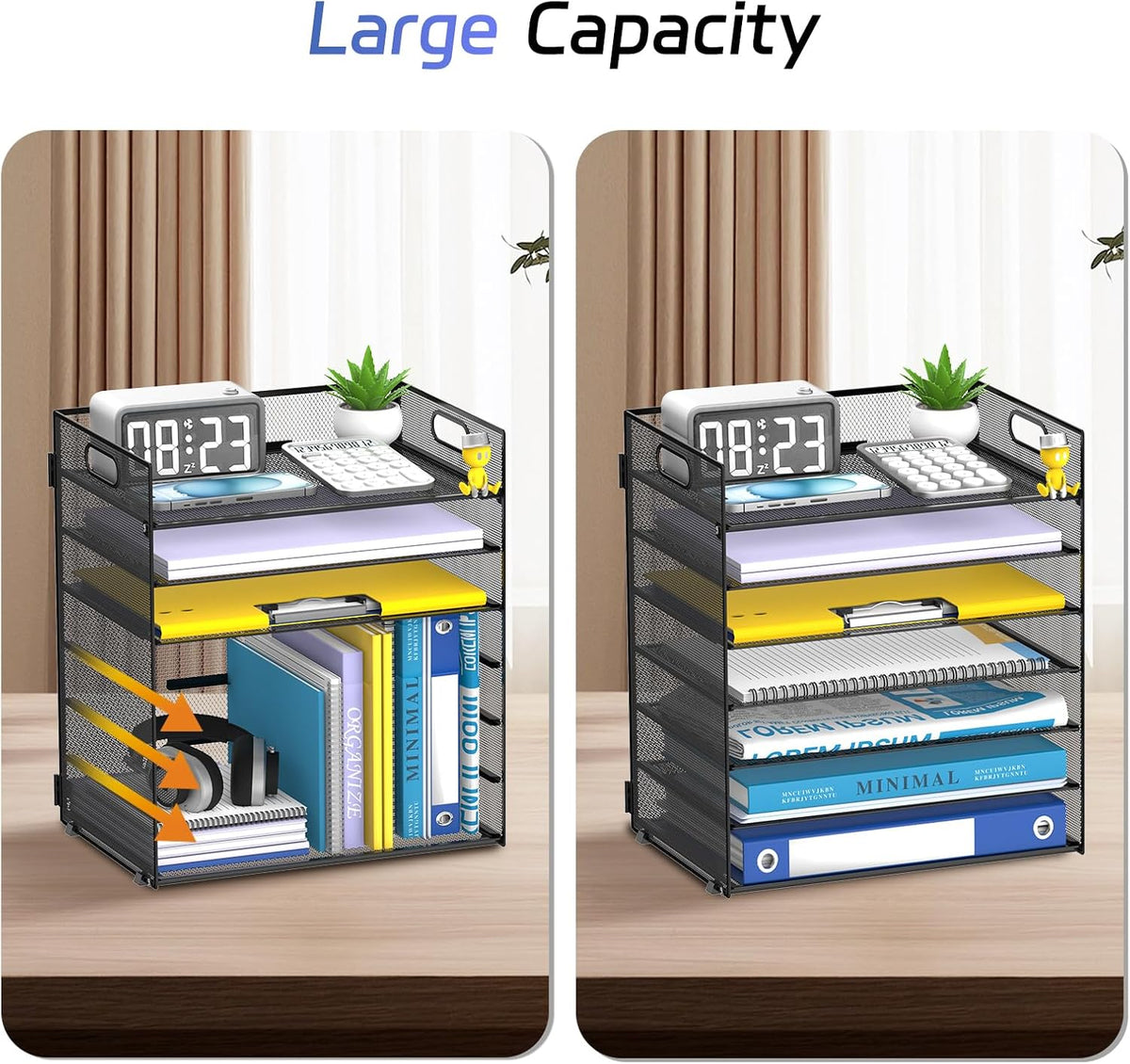 7 Tier Paper Organizer for Desk with Letter Trays & Handle Black