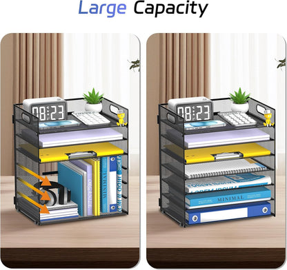7 Tier Paper Organizer for Desk with Letter Trays & Handle Black