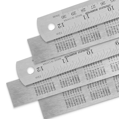 Pacific Arc 12 Inch Stainless Steel Ruler with Inch/Metric Conversion Table