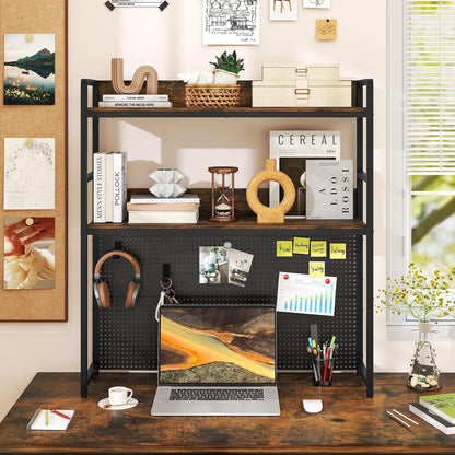 LDAILE 2-Tier Desk Hutch with Pegboard Desktop Organizer