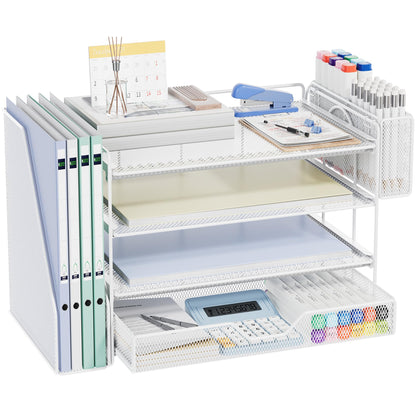 5-Tier Desk File Organizer with Drawer & Pen Holder (Black)
