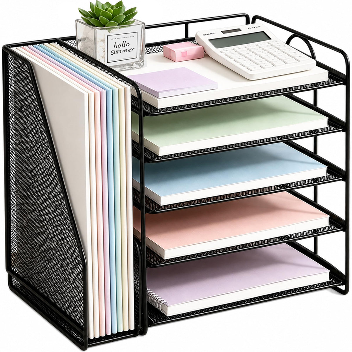 OPNICE Desk Organizer, 6-Tier Paper Organizer Letter Tray, Gold