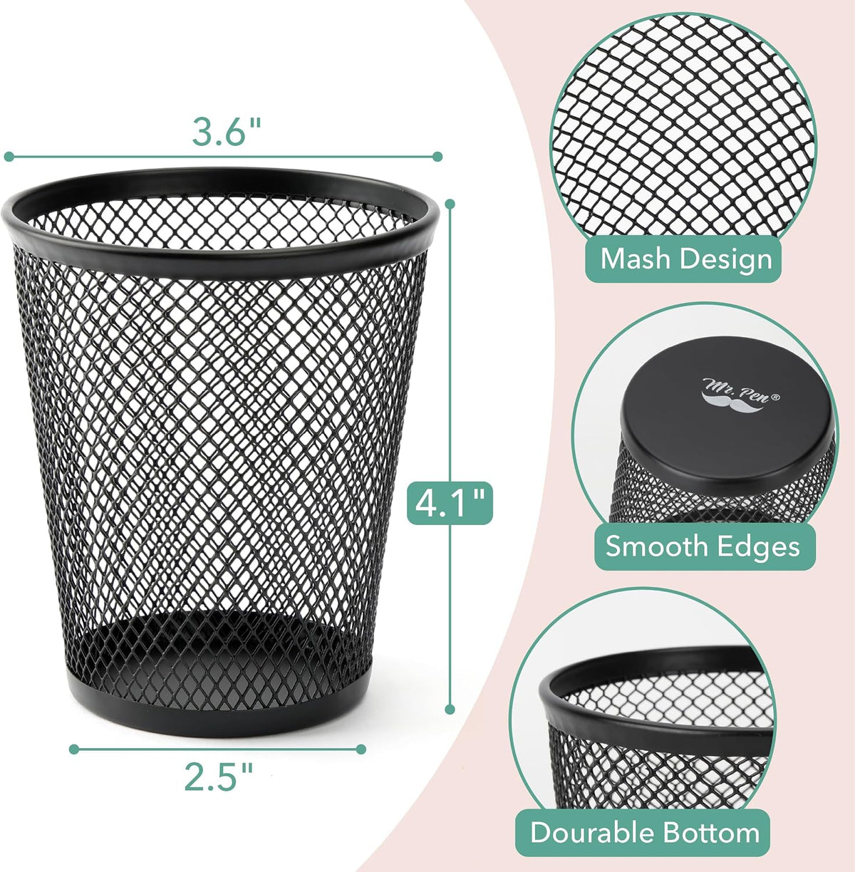 Mr. Pen- Mesh Pencil Holder Set, 6 Pack, Metal Desk Organizer Cups