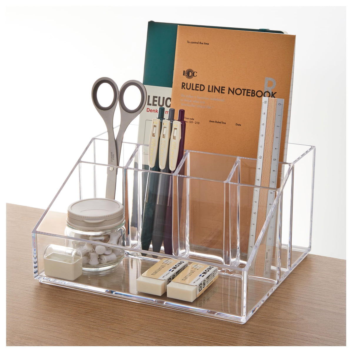 STORi Stackable Desk Drawer Organizer, Clear Pen Pencil Makeup Brush Holder for Desktops and Vanities, 4 Wide Drawers (Made in USA)