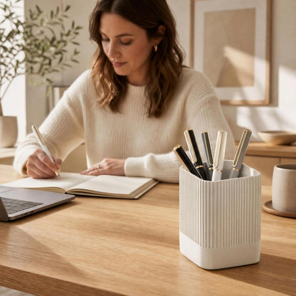 KIBAGA Aesthetic Pen Holder for Desk - Modern Concrete Pencil Holder & Cup