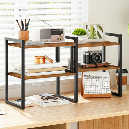 HOOBRO Desk Shelf Organizer, Adjustable Desktop Bookshelf,Wooden Office Storage Rack for Top of Desk,Office, Study, Kitchen, Dorm, Rustic Brown and Black BF39SJ01