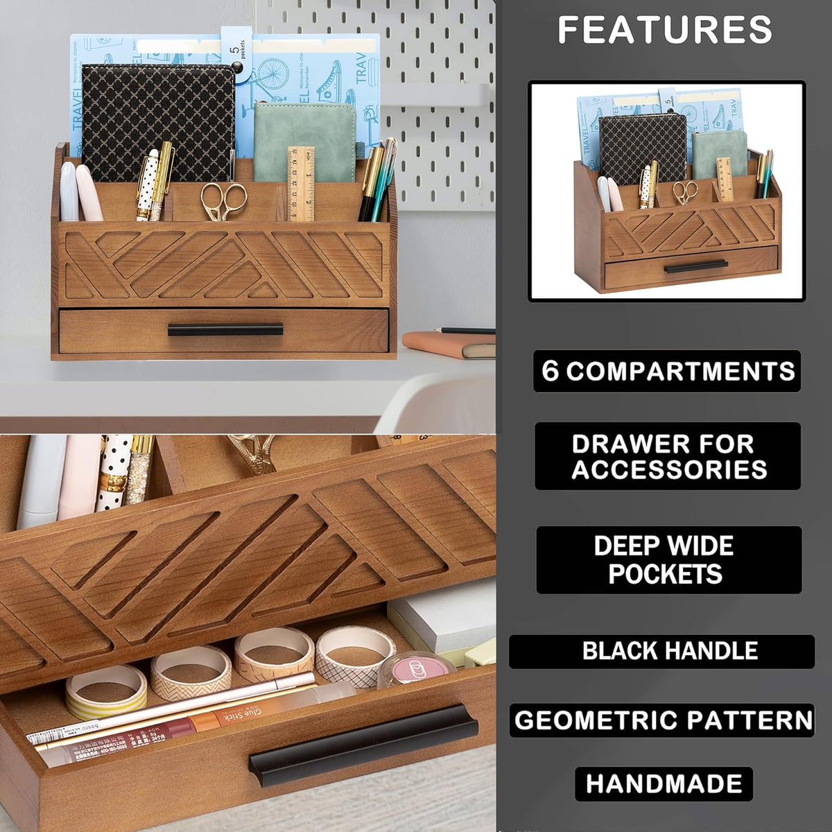 Desk Organizer with Drawer, Countertop Bill Mail Organizer and File Storage