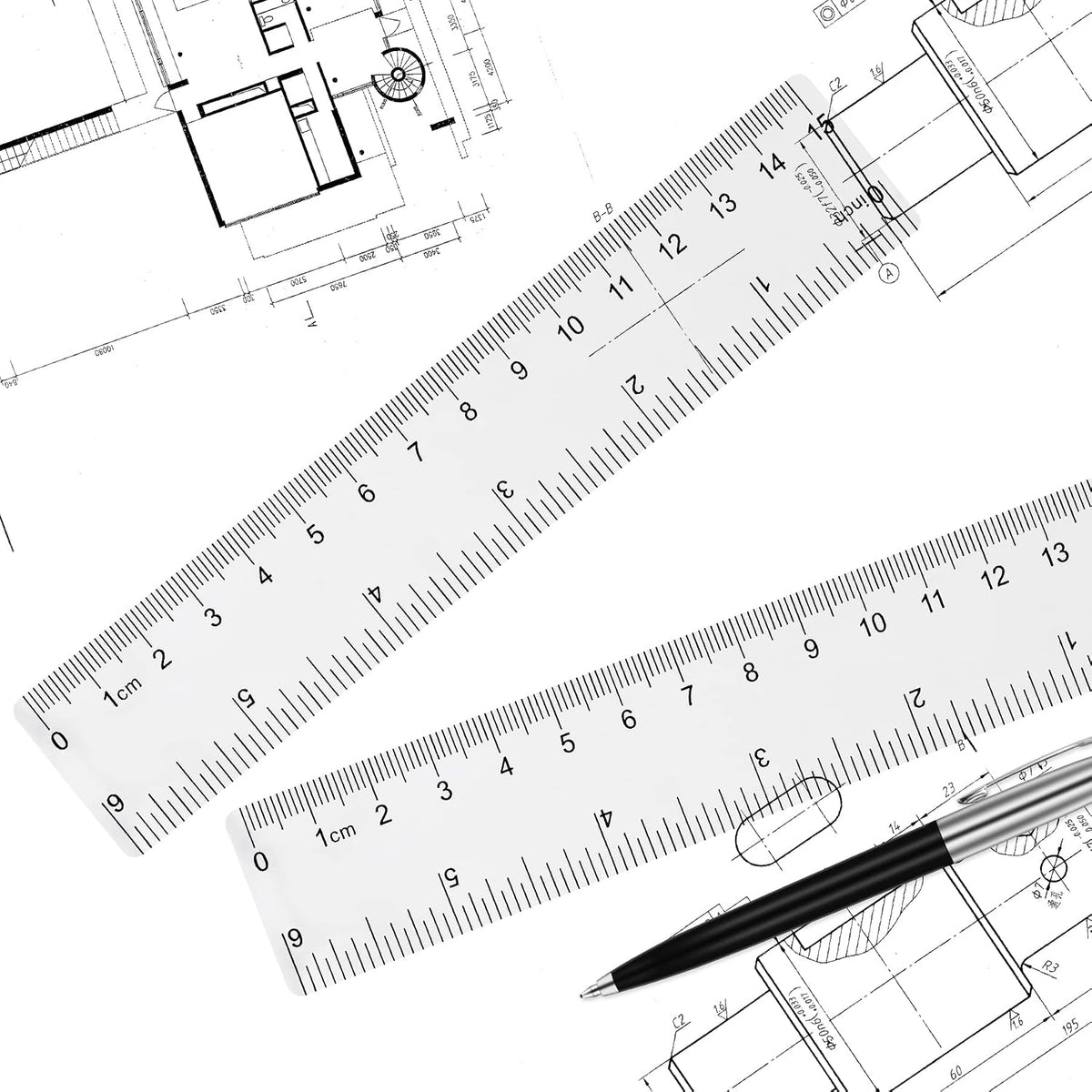 Unjoo Clear Plastic Ruler 6 Inch Straight Rulers, for School, Office, 2pcs