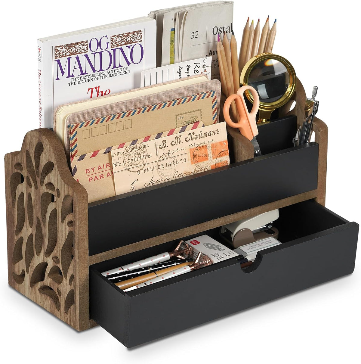 Desk Organizer with Drawer Wood File Office Mail Organizer Countertop