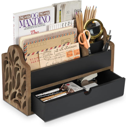 Desk Organizer with Drawer Wood File Office Mail Organizer Countertop
