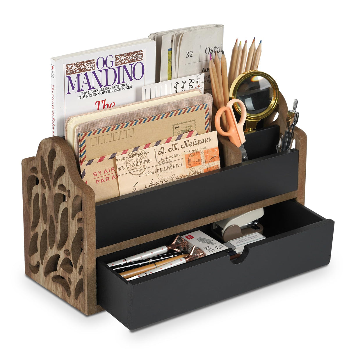 Desk Organizer with Drawer Wood File Office Mail Organizer Countertop