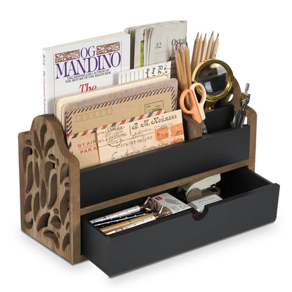Desk Organizer with Drawer Wood File Office Mail Organizer Countertop