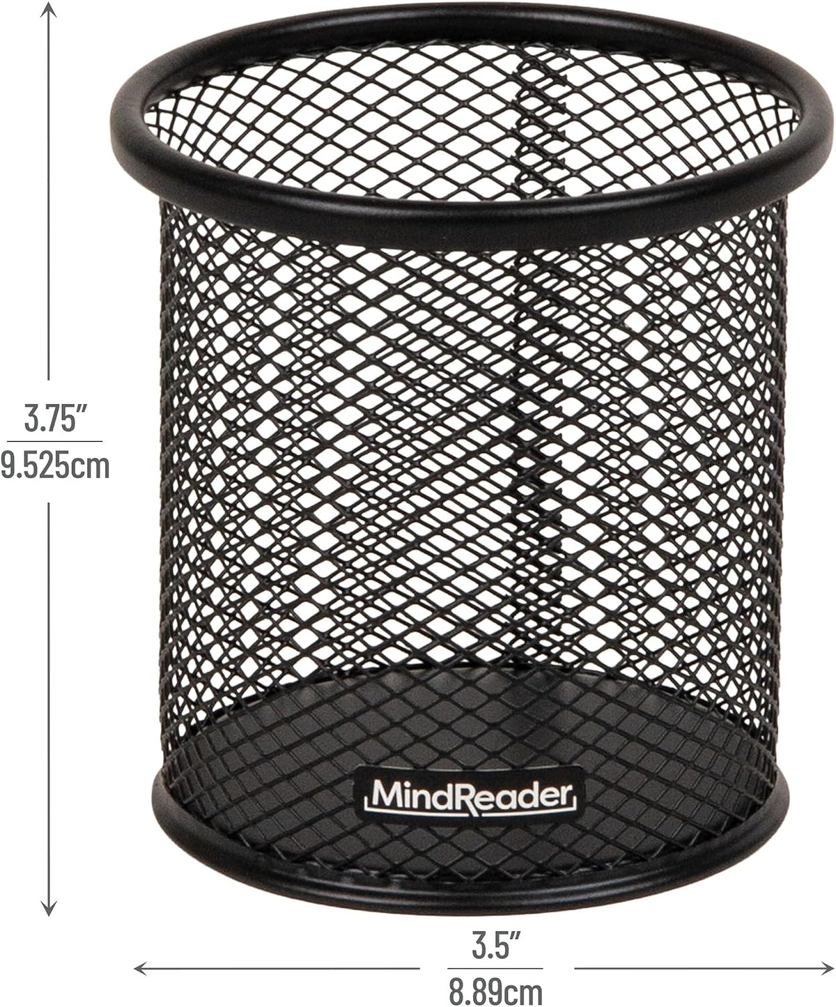Mind Reader Pen and Accessories Holder, Desktop Organizer, Office, Metal Mesh, 3.5"L x 3.5"W x 3.75"H, Set of 3, Black