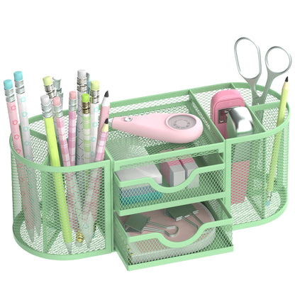 SUPEASY Mesh Desk Organizer, Pen Holder for Desk with 2 Drawers, Black