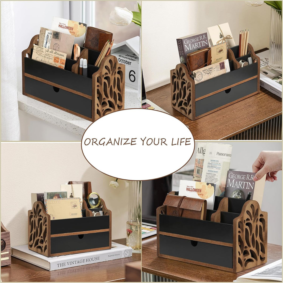 Desk Organizer with Drawer Wood File Office Mail Organizer Countertop