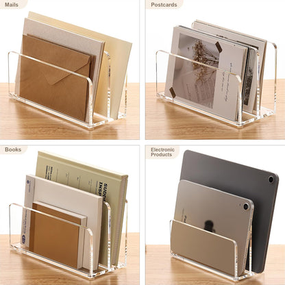 YUXUN Acrylic Mail Organizer, Clear Mail Holder - 2 Compartments Mail Sorter, File Organizer for Desk, Office Accessories for Mail, Bills, Documents, Notebooks