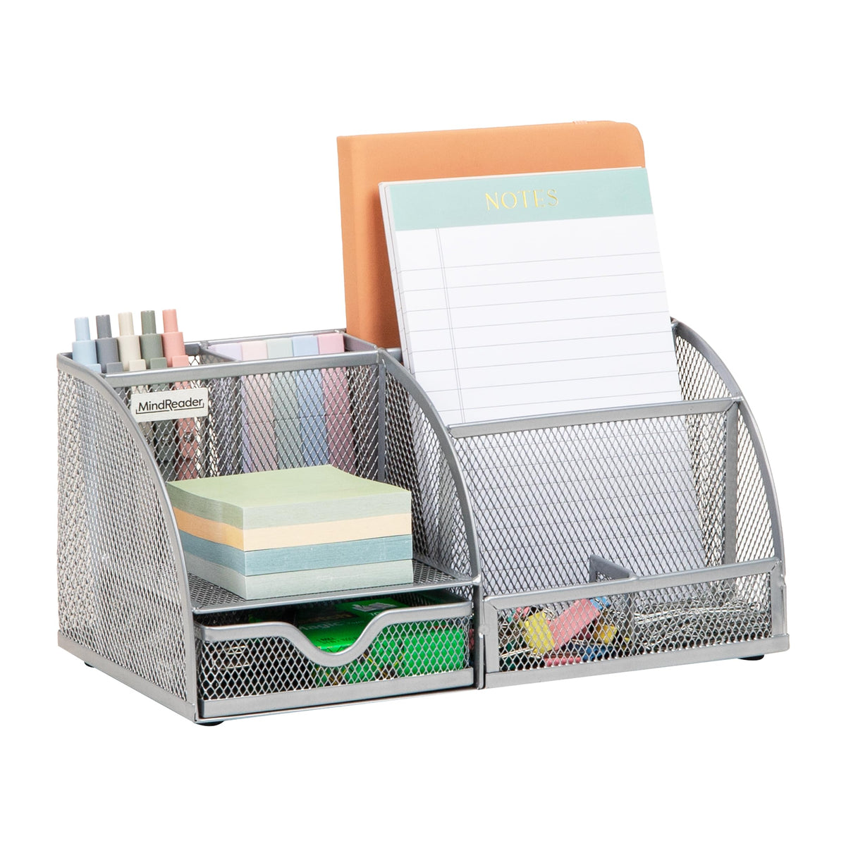 Mind Reader 7-Compartment Desktop Organizer, Metal Mesh Desk Organizer for Pens, Sticky Notes, Mail and Office Supplies, Black