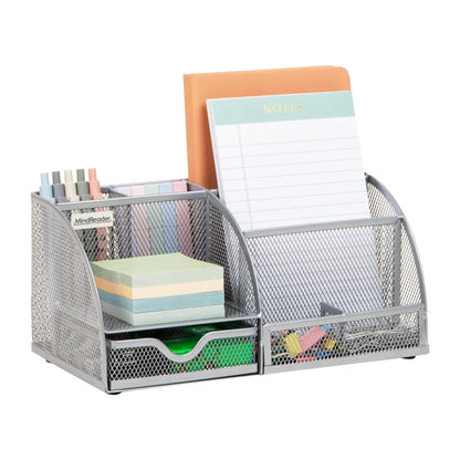 Mind Reader 7-Compartment Desktop Organizer, Metal Mesh Desk Organizer for Pens, Sticky Notes, Mail and Office Supplies, Black