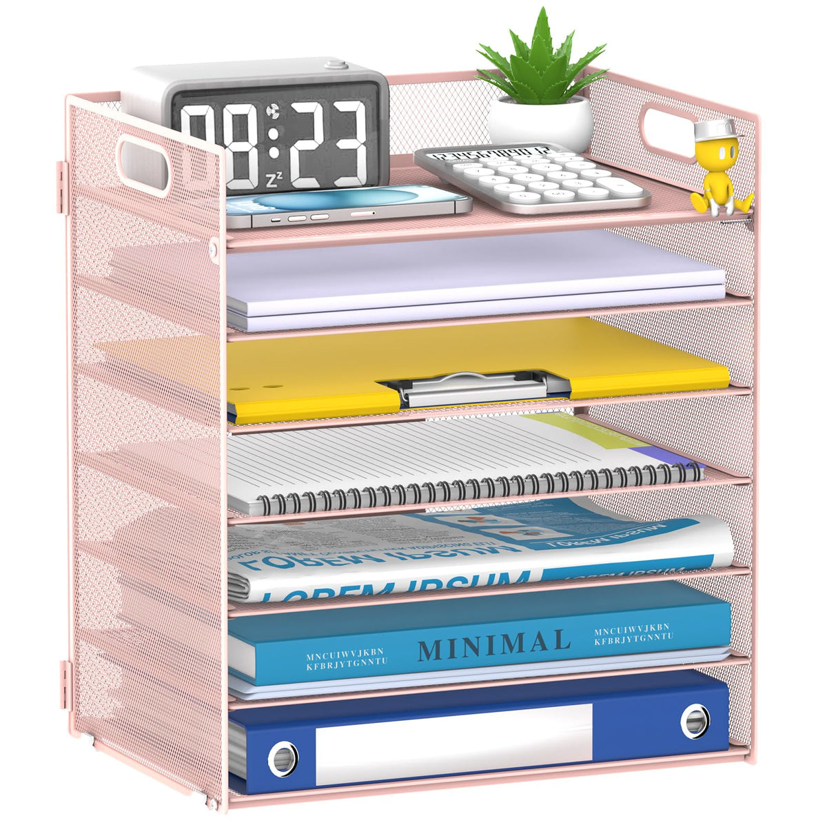 7 Tier Paper Organizer for Desk with Letter Trays & Handle Black