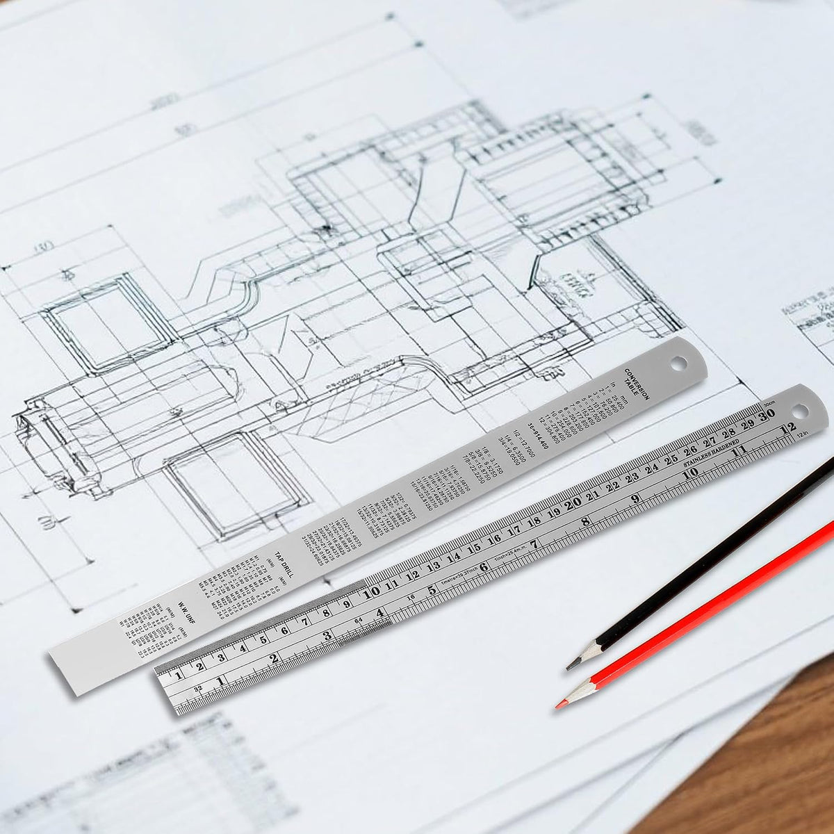 3PCS 12 Inch Metal Ruler,Stainless Steel Rulers with Inch and Metric Graduations ，Suitable for Engineering Drawings and Offices Family