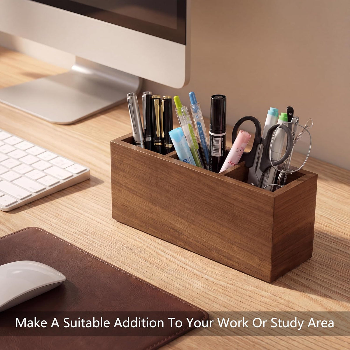 Walnut Wood Pen Holder for Desk with 3 Slots (Walnut Wood)