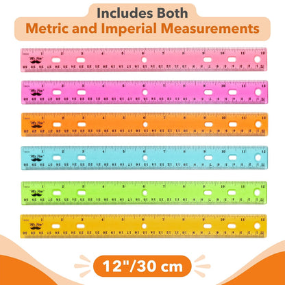 Mr. Pen- Transparent Rulers with Holes for Three-Ring Binders, 12", 6 Pack