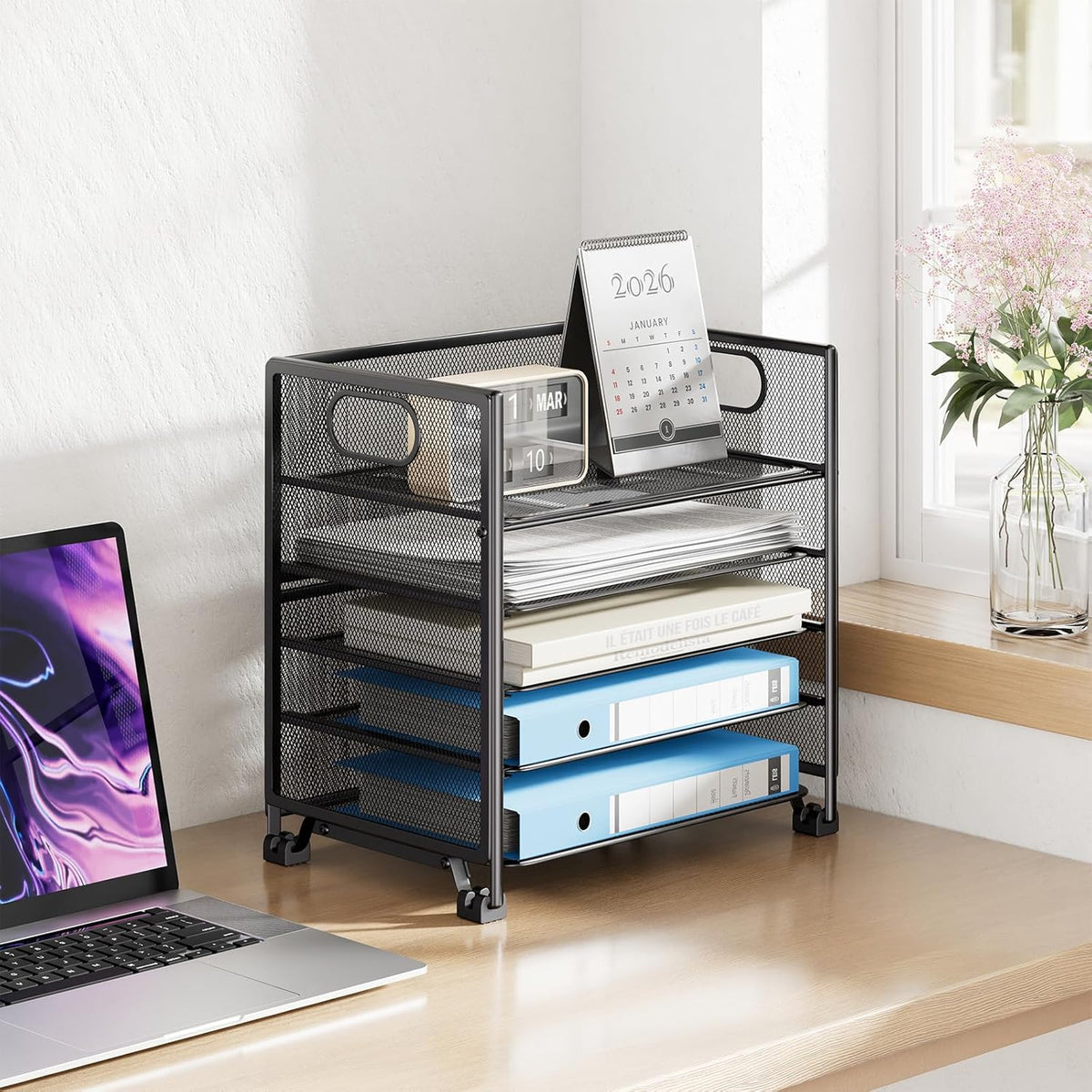 Simple Trending 5-Tier Paper Tray Organizer, File Organizer for Desk, Black