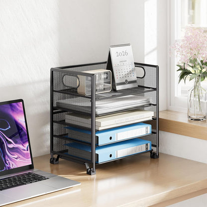 Simple Trending 5-Tier Paper Tray Organizer, File Organizer for Desk, Black
