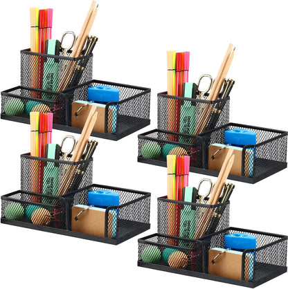 Ferraycle 4 Pcs Mesh Desk Organizer 3 Compartments Mesh Metal Pen Holder
