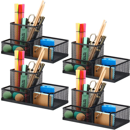 Ferraycle 4 Pcs Mesh Desk Organizer 3 Compartments Mesh Metal Pen Holder