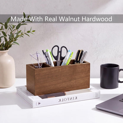 Walnut Wood Pen Holder for Desk with 3 Slots (Walnut Wood)