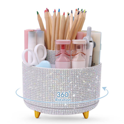 SKYDUE 360 Rotating Multipurpose Organizer - Cute Rotating Pen Holder with 5 Slots for Art Supplies, Office, School, Home