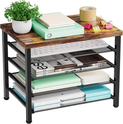 Marbrasse Wooden Desk Organizer, 5 Tier Paper Organizer Letter Tray, Brown