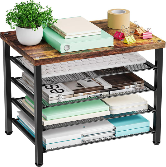 Marbrasse Wooden Desk Organizer, 5 Tier Paper Organizer Letter Tray, Brown