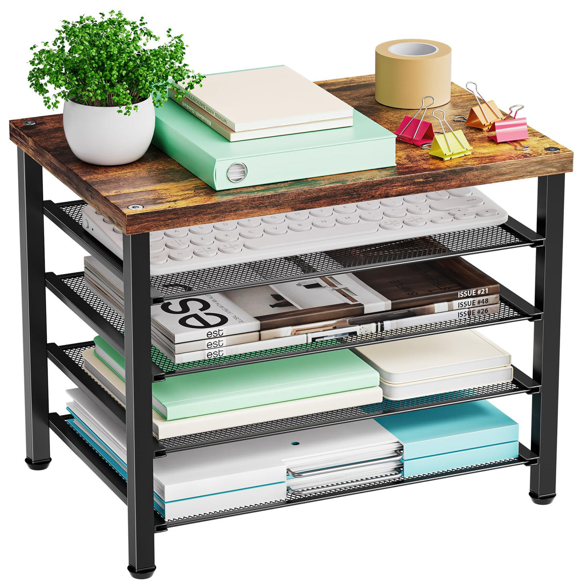 Marbrasse Wooden Desk Organizer, 5 Tier Paper Organizer Letter Tray, Brown