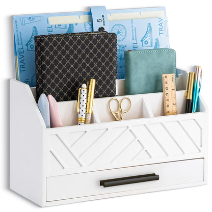 Desk Organizer with Drawer, Countertop Bill Mail Organizer and File Storage