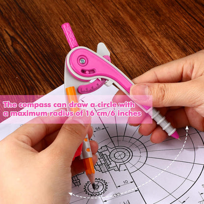 Zonon 7 Pcs Geometry Math Set with Compass Protractor Rulers, Pink