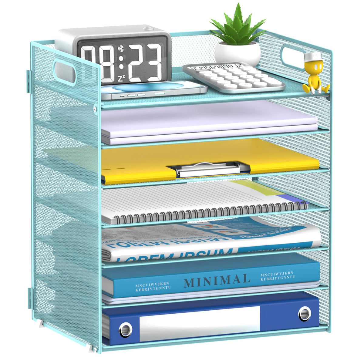 7 Tier Paper Organizer for Desk with Letter Trays & Handle Black