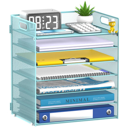 7 Tier Paper Organizer for Desk with Letter Trays & Handle Black