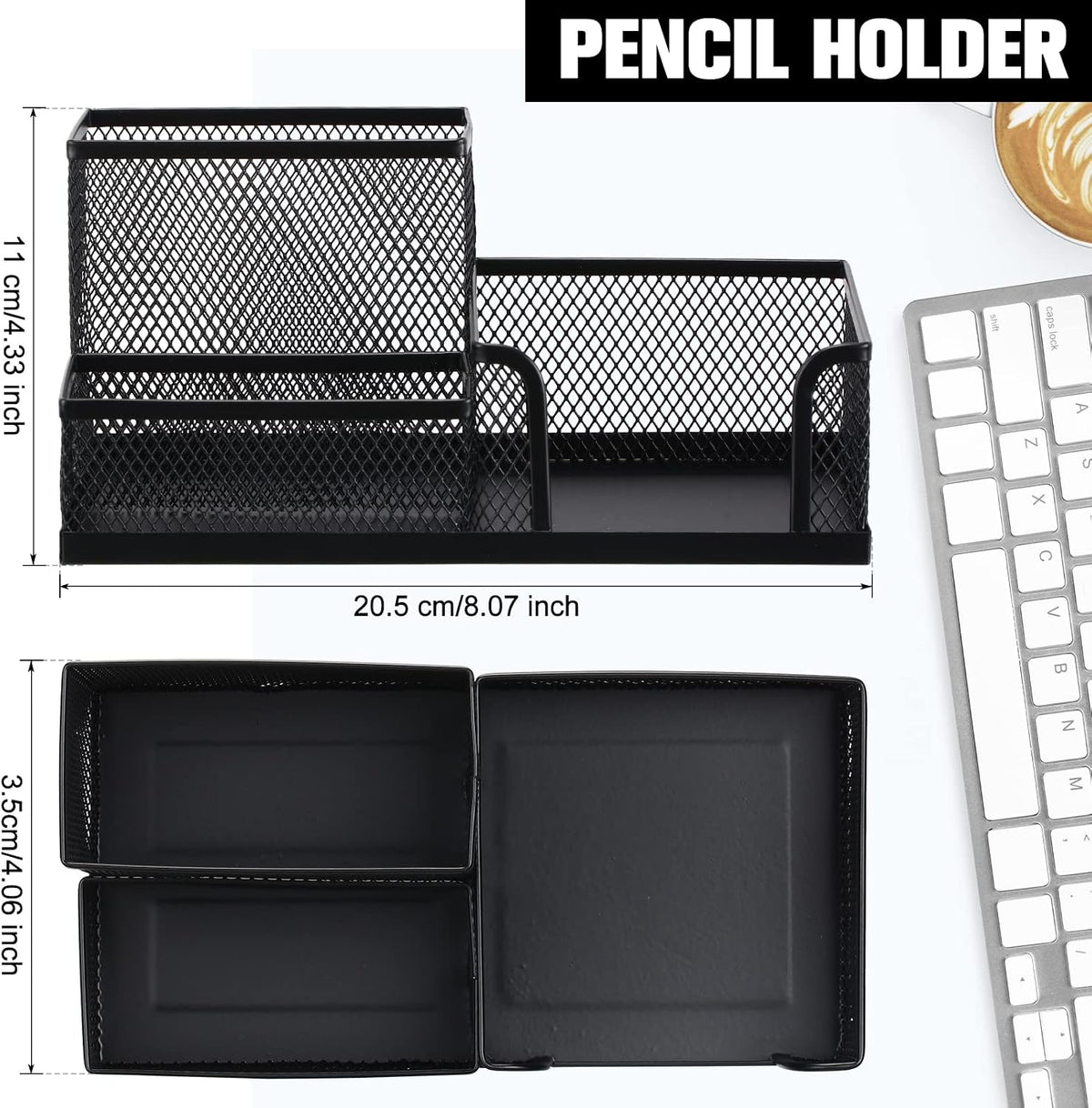 Ferraycle 4 Pcs Mesh Desk Organizer 3 Compartments Mesh Metal Pen Holder