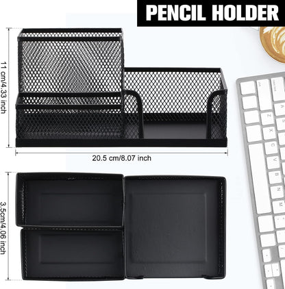 Ferraycle 4 Pcs Mesh Desk Organizer 3 Compartments Mesh Metal Pen Holder
