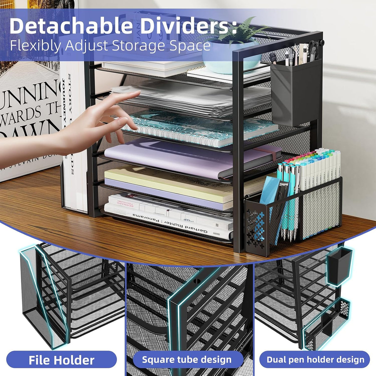 Simple Trending Desk File Organizer, 6-Tier Paper Organizer for Desk, Black