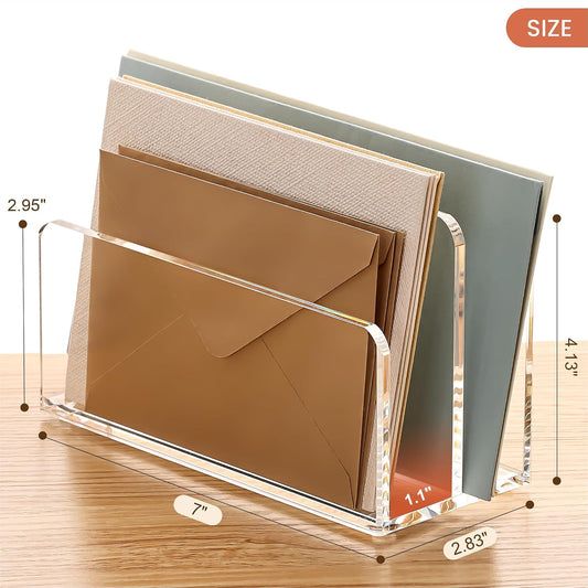 YUXUN Acrylic Mail Organizer, Clear Mail Holder - 2 Compartments Mail Sorter, File Organizer for Desk, Office Accessories for Mail, Bills, Documents, Notebooks