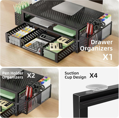 Simple Trending Monitor Stand with Drawer, 2-Tier Laptop Stand, Black