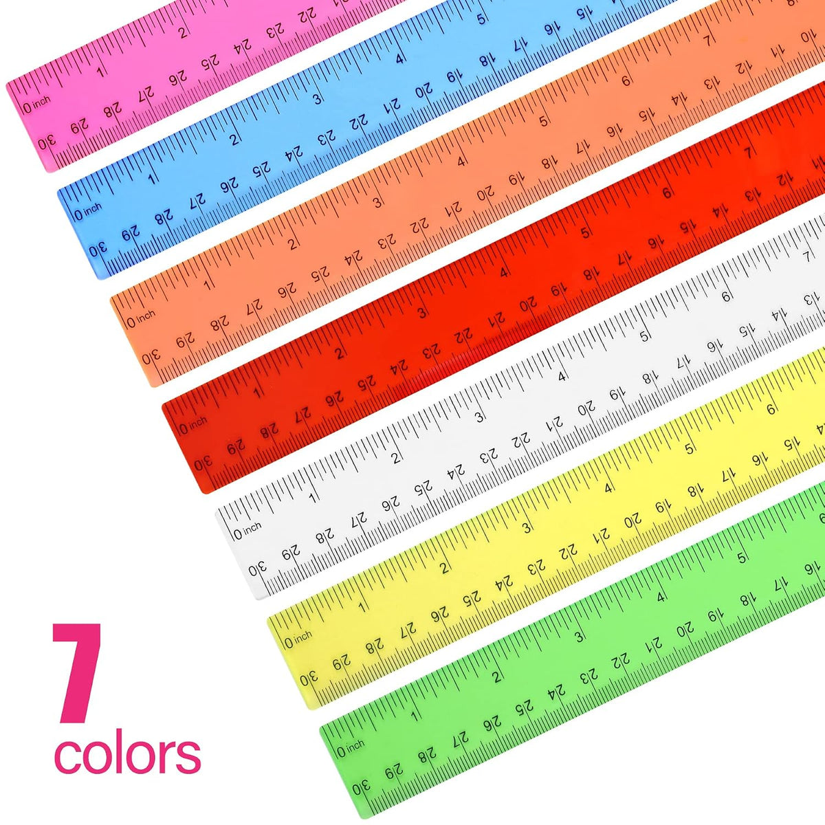 Unjoo Clear Plastic Ruler 12 Inch Straight Rulers, Assorted Colors (8 Pack)