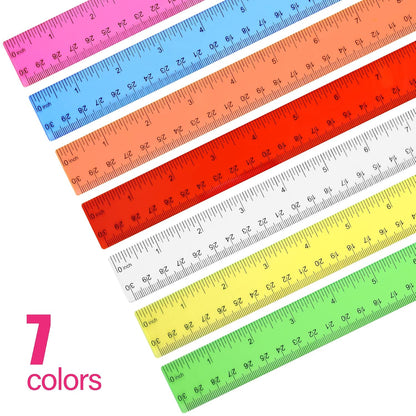 Unjoo Clear Plastic Ruler 12 Inch Straight Rulers, Assorted Colors (8 Pack)