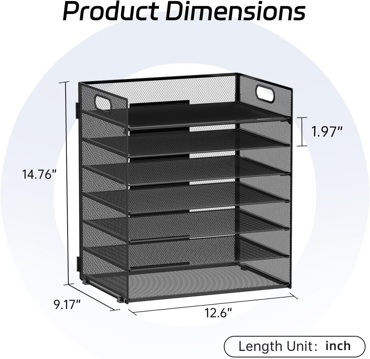 7 Tier Paper Organizer for Desk with Letter Trays & Handle Black