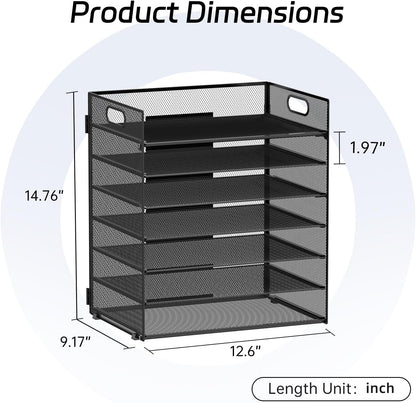 7 Tier Paper Organizer for Desk with Letter Trays & Handle Black